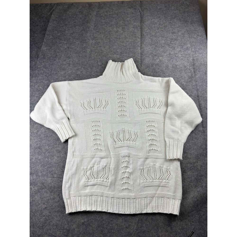 Renee Hauer Chunky Knit Turtle Neck Sweater 100% Cotton Women's L VTG 90s Preppy